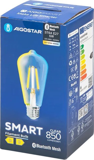 Aigostar Inteligentna żarówka Bluetooth Mesh ST64 6W CCT E27 Inteligentna żarówka Bluetooth Mesh ST64 6W CCT