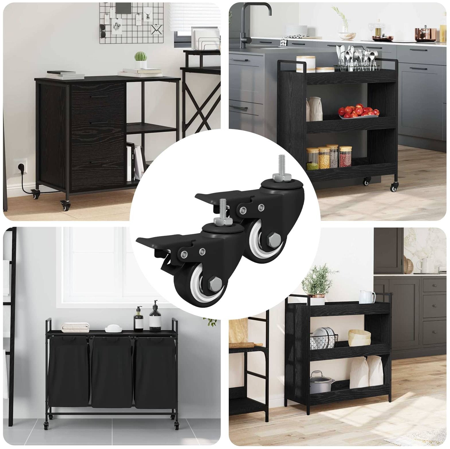 vidaXL Kółka 2 pcs Czarny M6 x 1.5 mm Żelazo i nylon