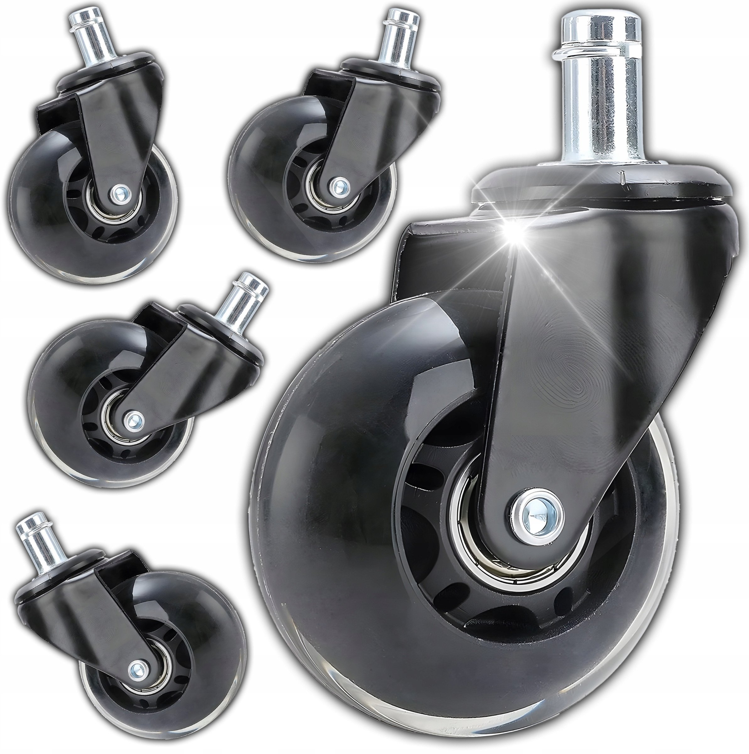 Retoo 5X KÓŁKA DO FOTELA OBROTOWEGO MOCNE KAUCZUKOWE 10MM