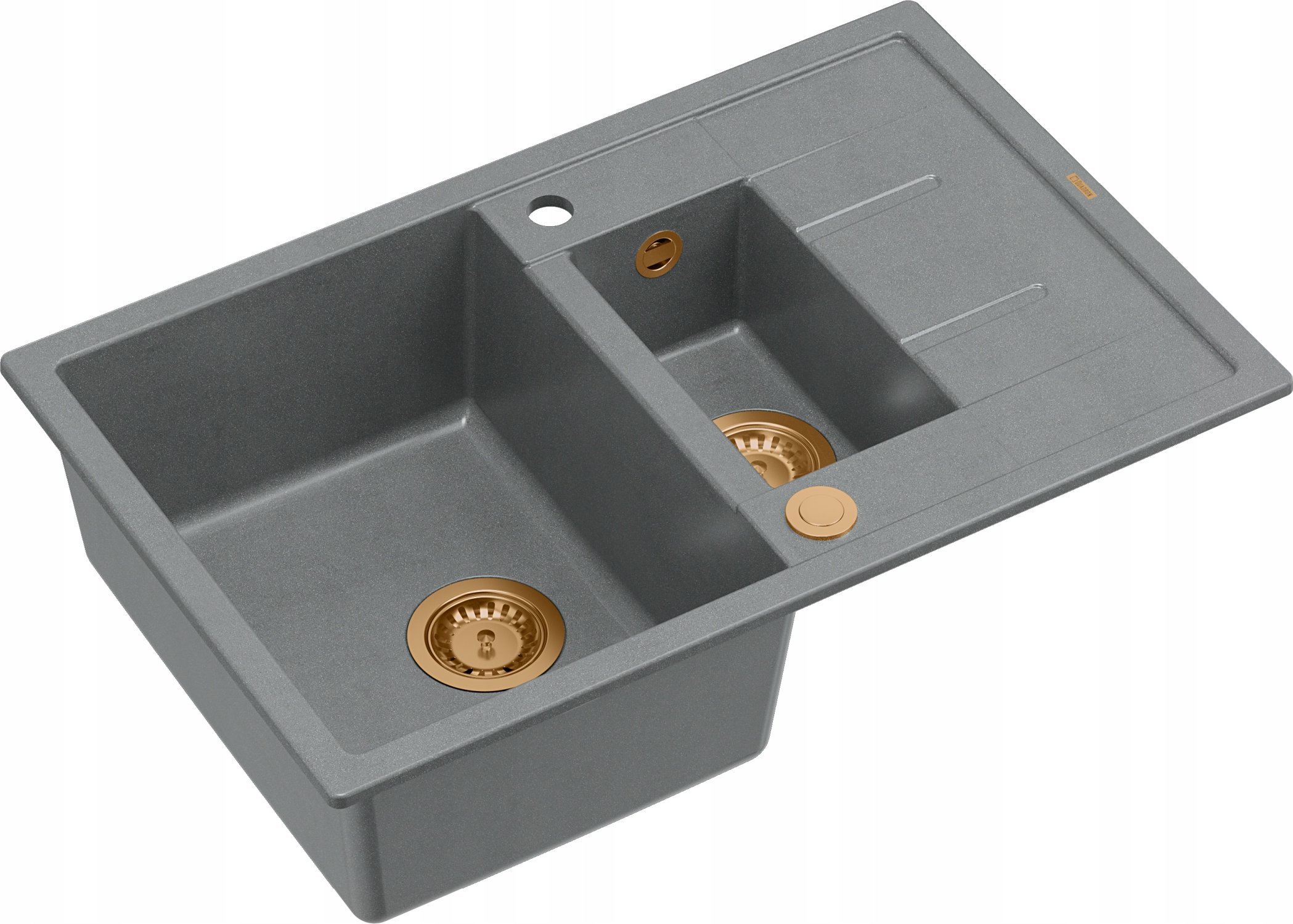 Zlewozmywak GraniteQ MORGAN 156 zlewozmywak silver stone z syfonem Push To Open okrągły 1,5-komorowy...