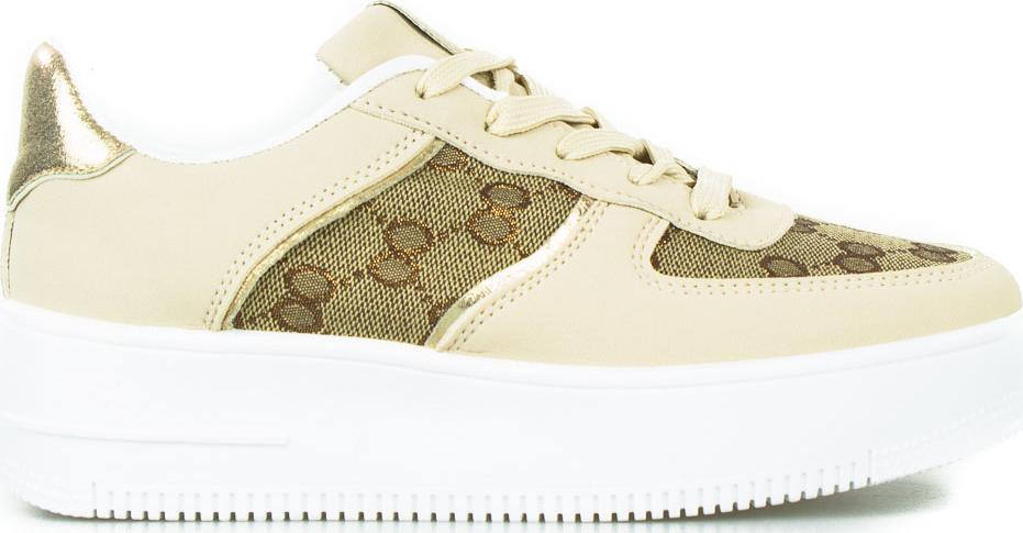 Estetino Sneakersy na białej platformie ze wzorkiem beżowe-38