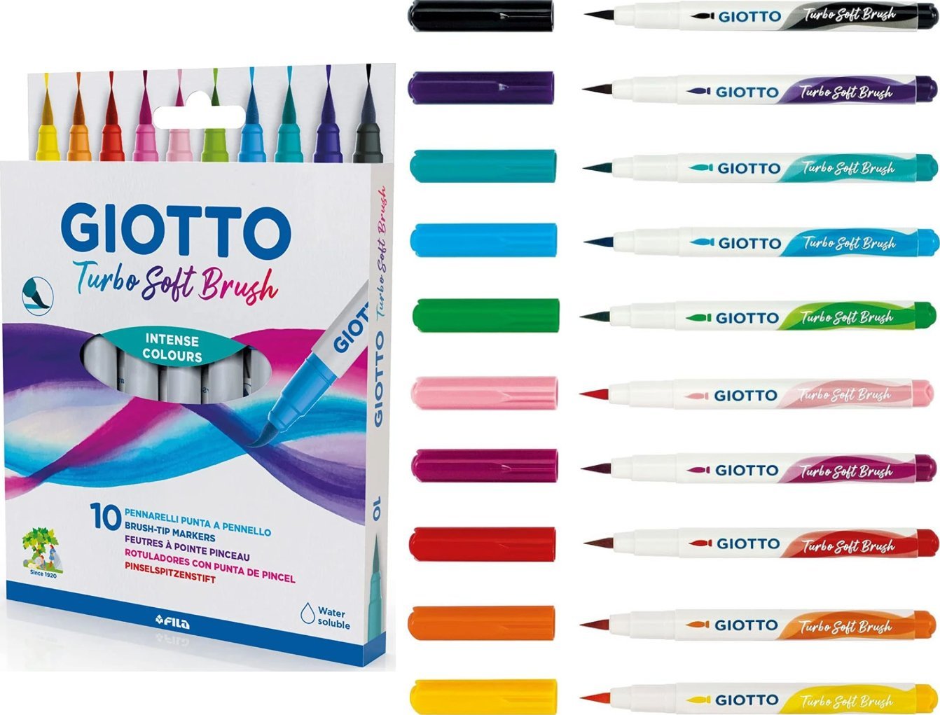 Fila Flamastry turbo soft brush 10 intensywnych kolorów Giotto