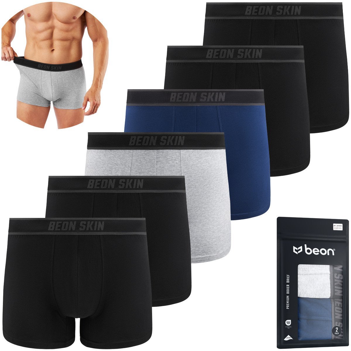 Bokserki męskie MB-G11 Coal Black 4x, Navy Blue 1x, Granite Grey 1x (L)