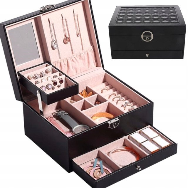 Retoo SZKATUŁKA NA BIŻUTERIĘ KUFEREK PUDEŁKO ELEGANCKI NA KOLCZYKI BOX