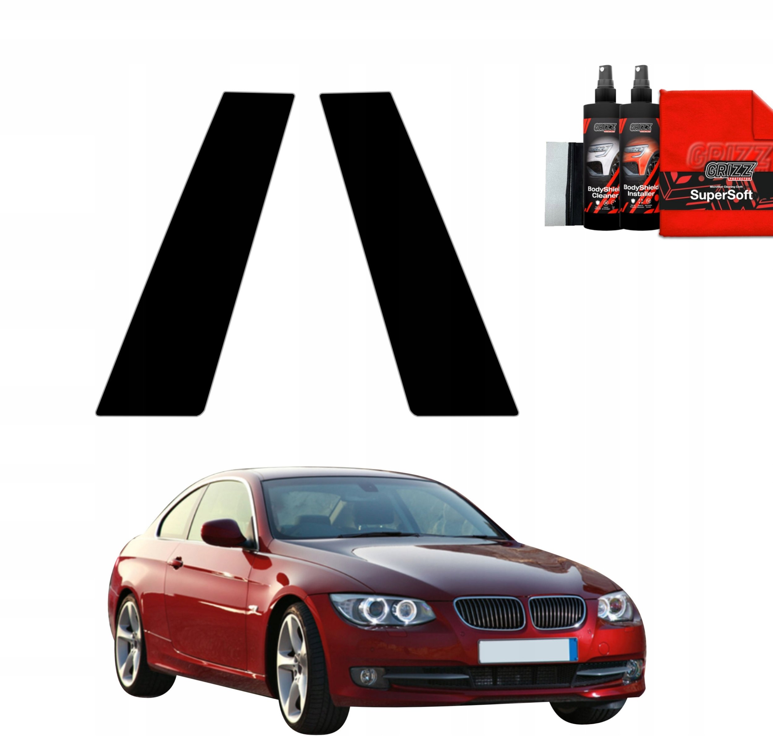 GrizzGlass Czarna folia na słupki GrizzGlass BodyShield do BMW 3 E92 Coupe LCI (2010-2013) [2w1]
