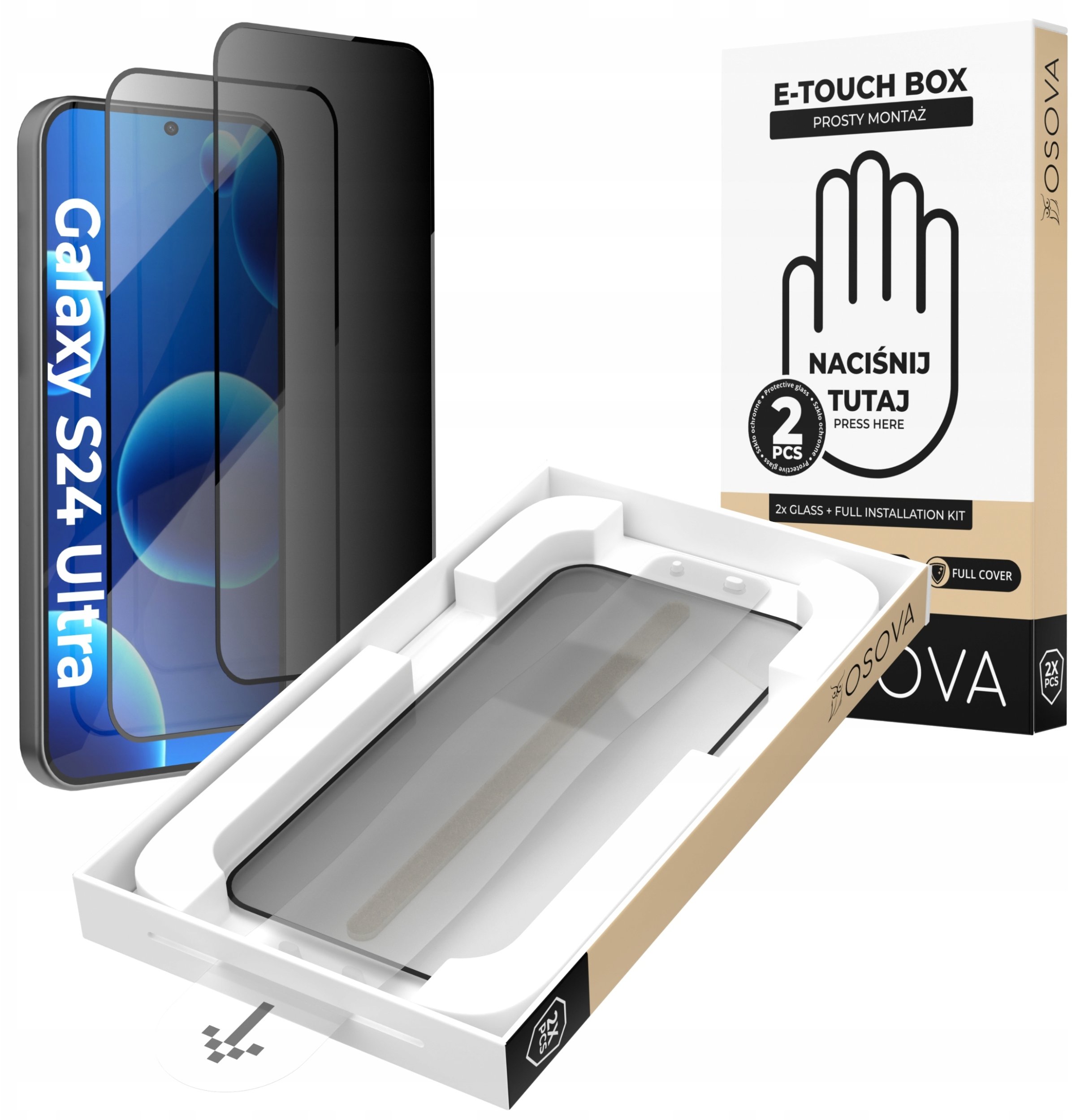 OSOVA SZKŁO PRYWATYZUJĄCE OSOVA do Samsung S24 Ultra SZYBKA Z APLIKATOREM 2 szt