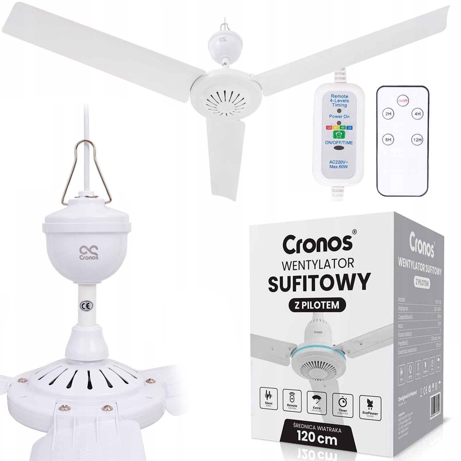 Wentylator sufitowy Cronos FC11-90 90cm Biały + pilot