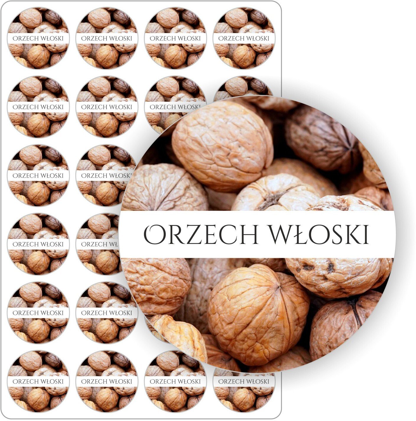 Stabilus naklejki etykietki nalepki orzechowe samoprzylepne kolorowe ORZECH WŁOSKI przetwory słoiki masło 5cm (E-OWO_OWLO_C5)