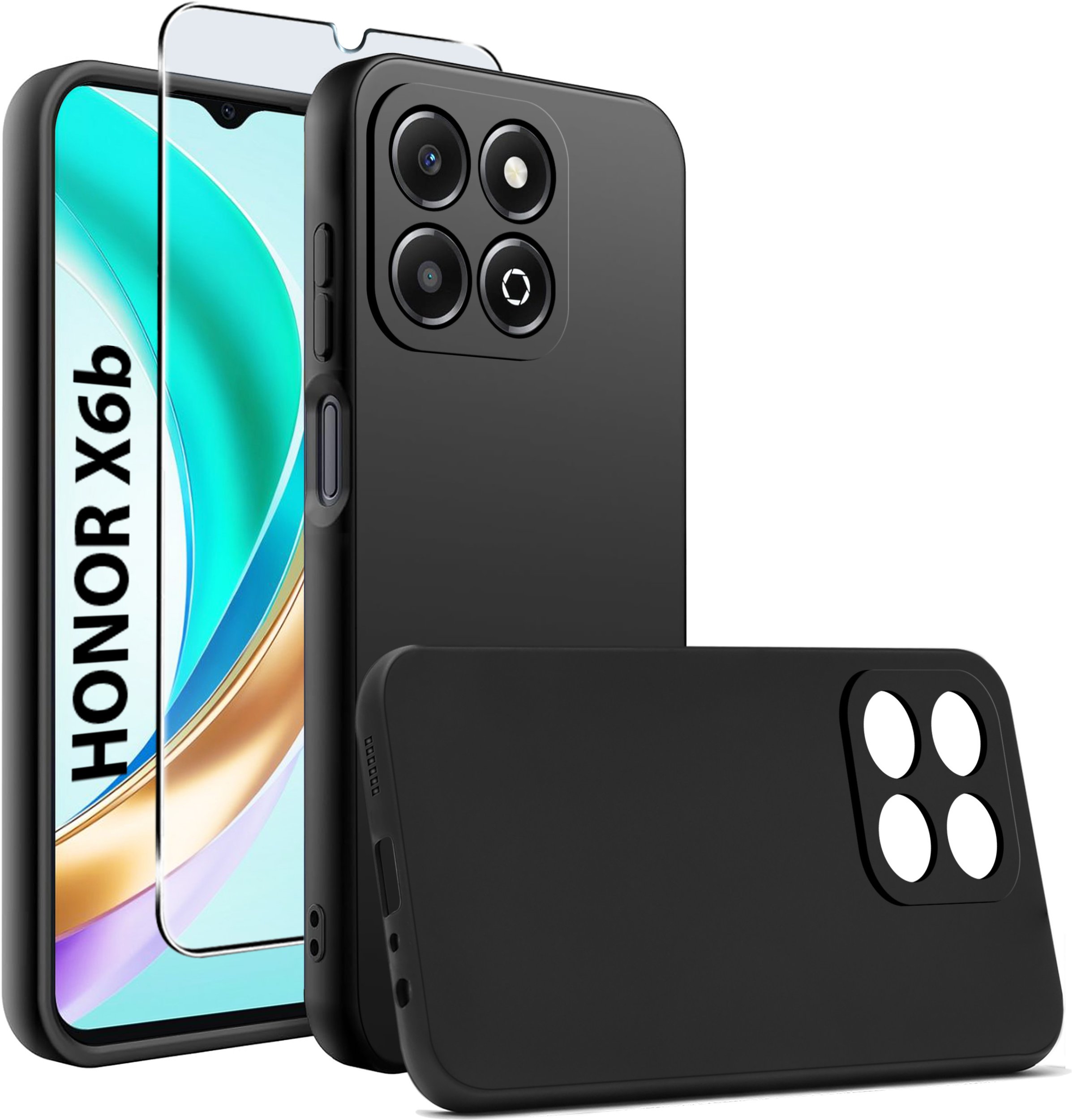 krainaGSM Etui do Honor X6B CASE Gumowe CZARNE Matowe Silikon Slim + SZKŁO 9H