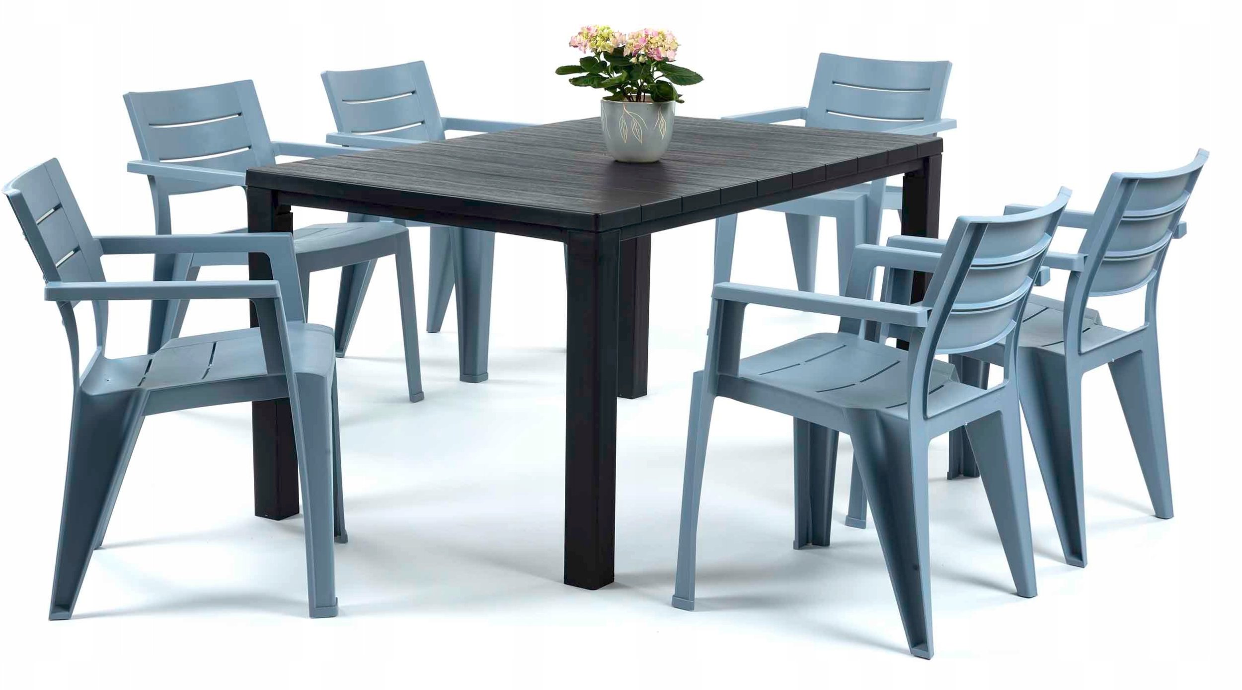 Zestaw mebli ogrodowych Julie 6+1 grafit/niebieski dla 6 osób