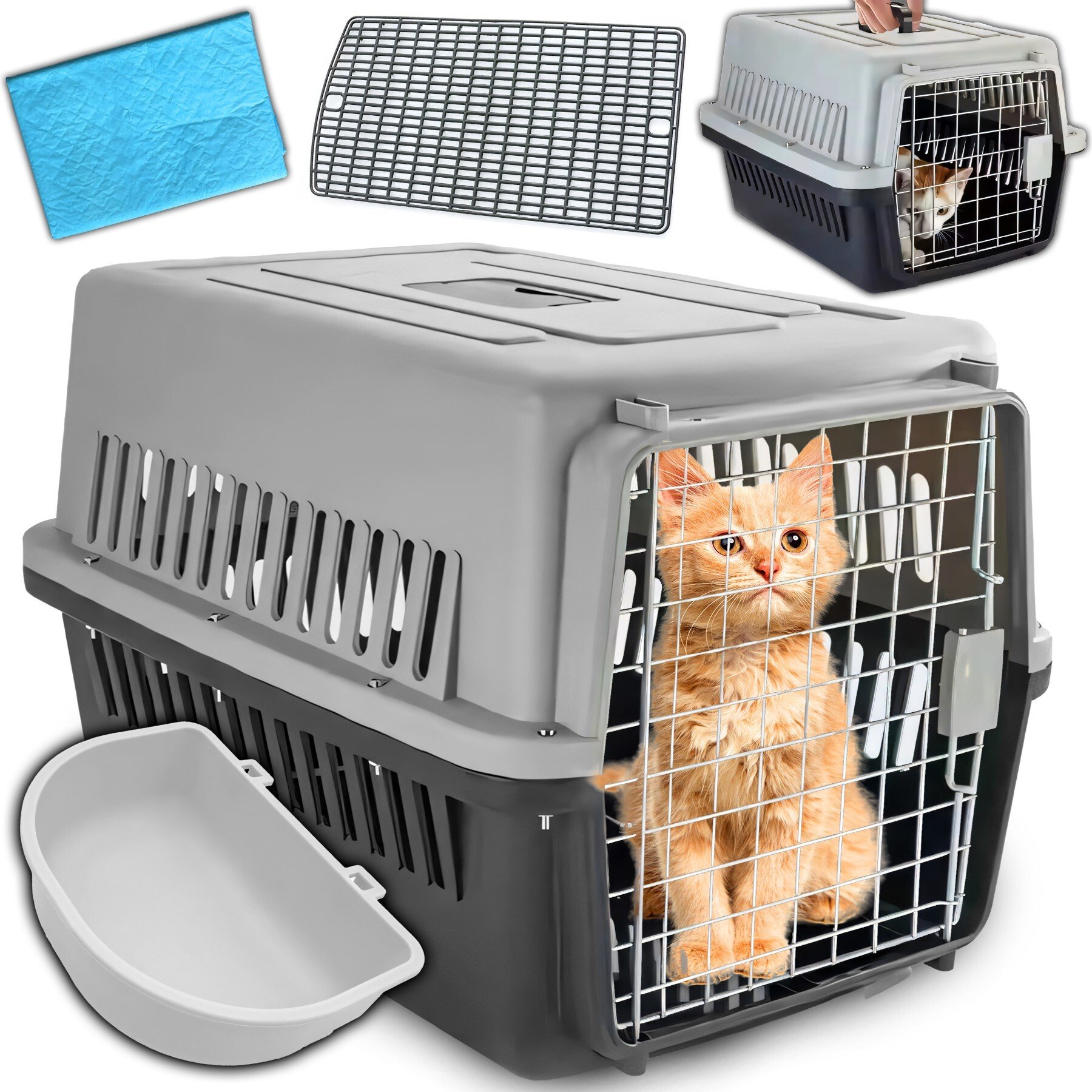 Pets Collection Transporter dla kota psa zwierząt kojec klatka 48x31x30 cm + poidełko mata sr274