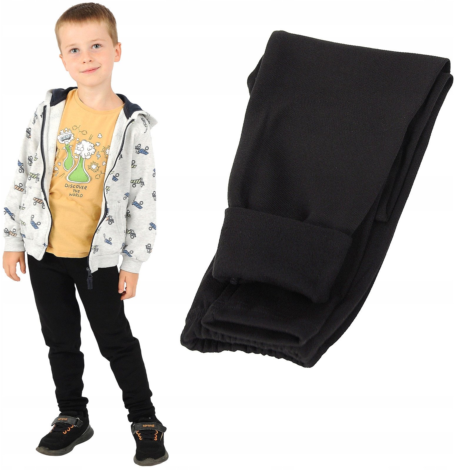 Ocieplane elastyczne Legginsy chłopięce Bawełniane Spodnie Czarne 116