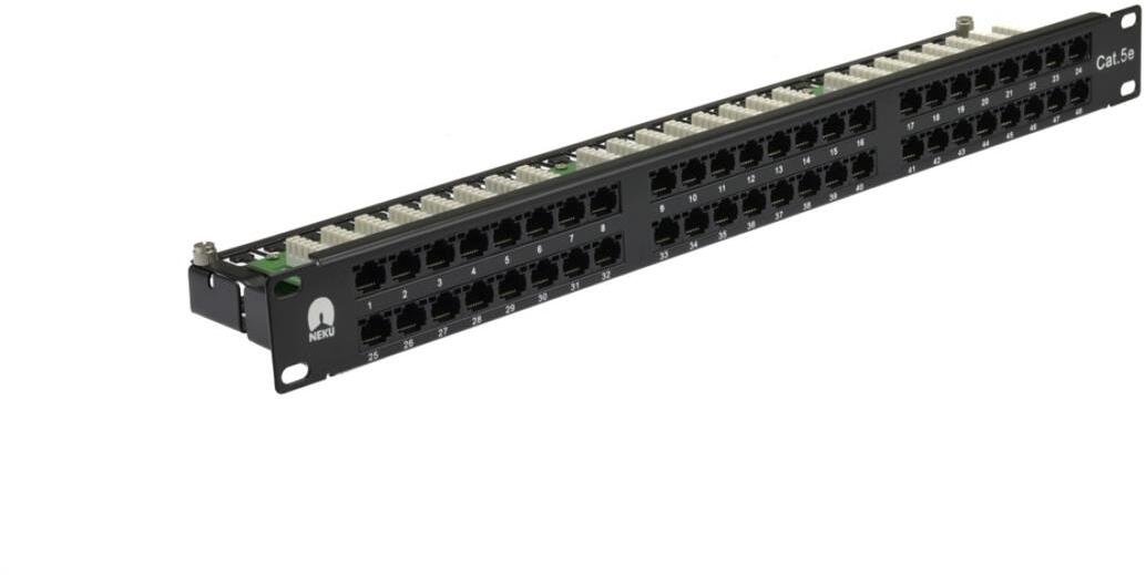 Patch panel RACK 19 kat.5e 48p UTP z półką 1U czarny NEKU