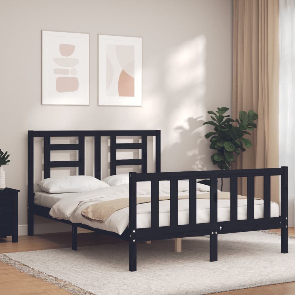 Фото - Ліжко VidaXL Rama łóżka z wezgłowiem, czarna, 140x190 cm, lite drewno 