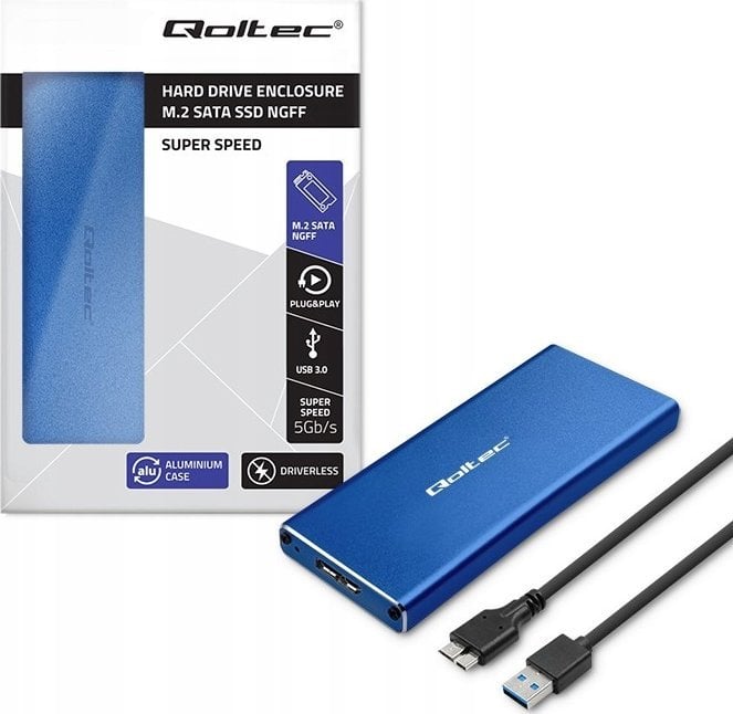 Kieszeń Qoltec Obudowa/kieszeń na dysk M.2 SSD | SATA | NGFF | USB 3.0 | Super speed 5Gb/s | 2TB | N...