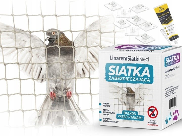 ZESTAW SIATKA NA BALKON NA PTAKI 5x2 BEZ WIERCENIA MARKA BEZPIECZNE KOTY