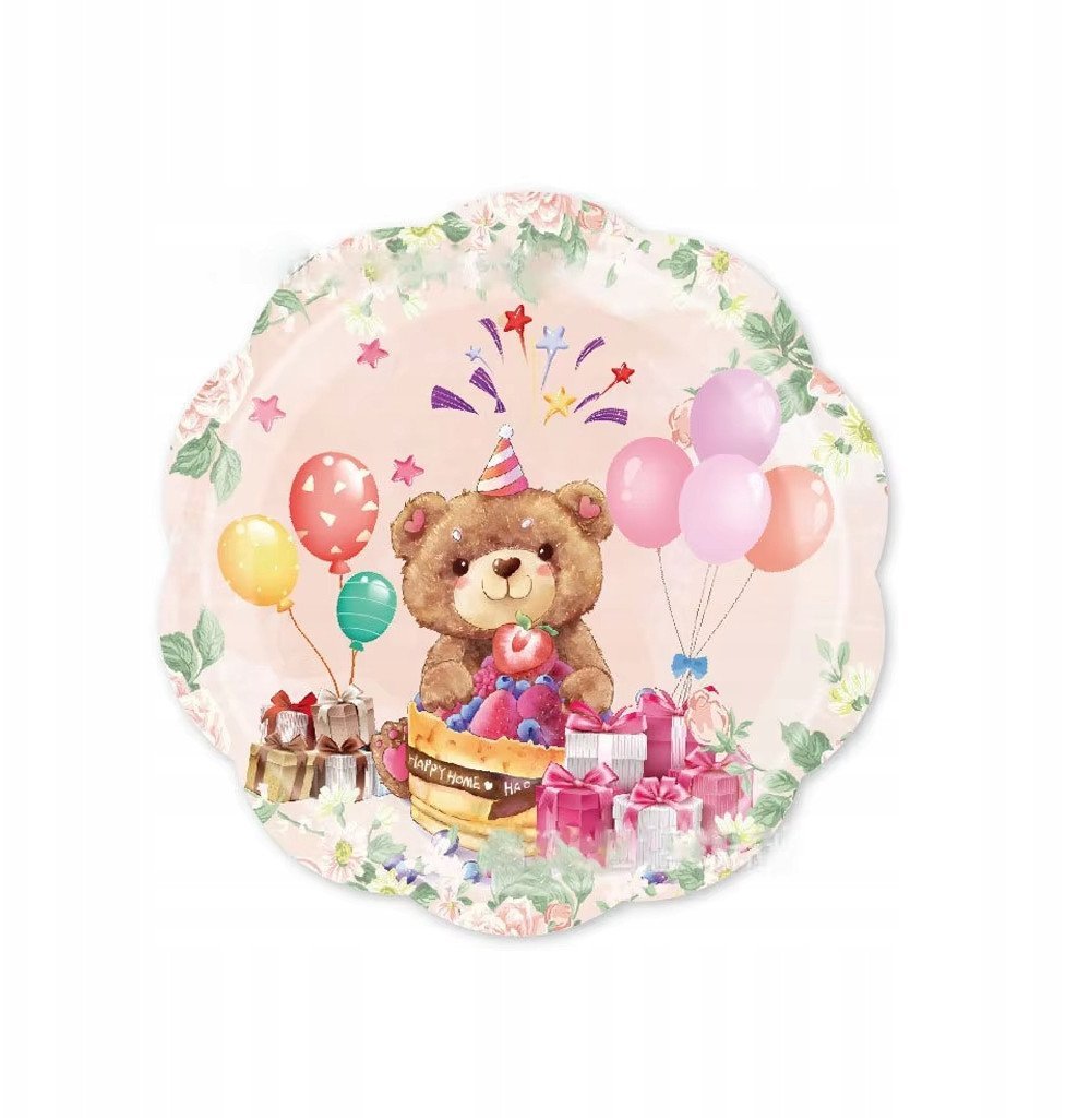 Grajlandia Talerzyki Jednorazowe MIŚ Tort Balony talerze papierowe 23cm 8 szt