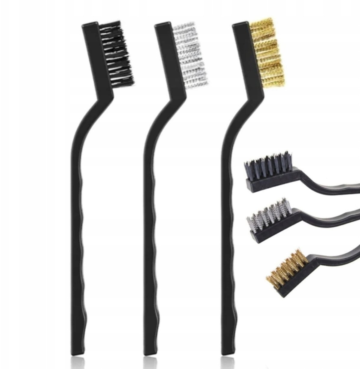 ZESTAW 3 SZCZOTEK STALOWA MOSIĘŻNA NYLONOWA DO CZYSZCZENIA ELEKTRONIKI