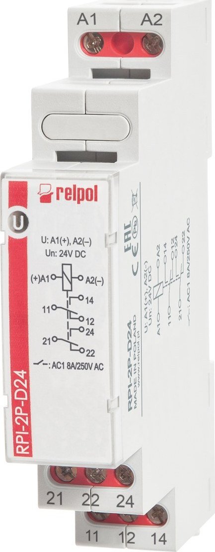 Relpol Przekaźnik elektromagnetyczny 2P 8A 24VDC AgSnO2 RPI-2P-D24 863362