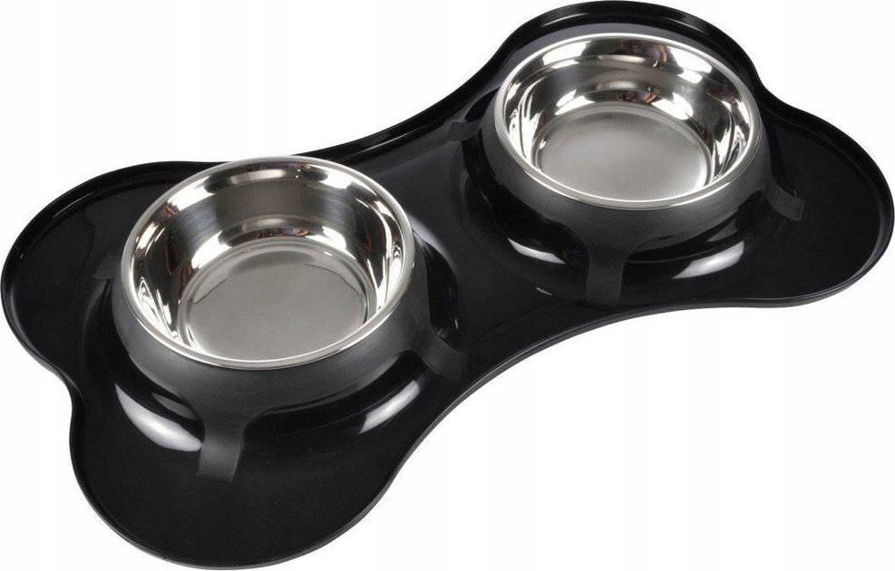 Kerbl Miska dla psa podwójna w kształcie kości, stal nierdzewna, Ø 14 cm, czarna