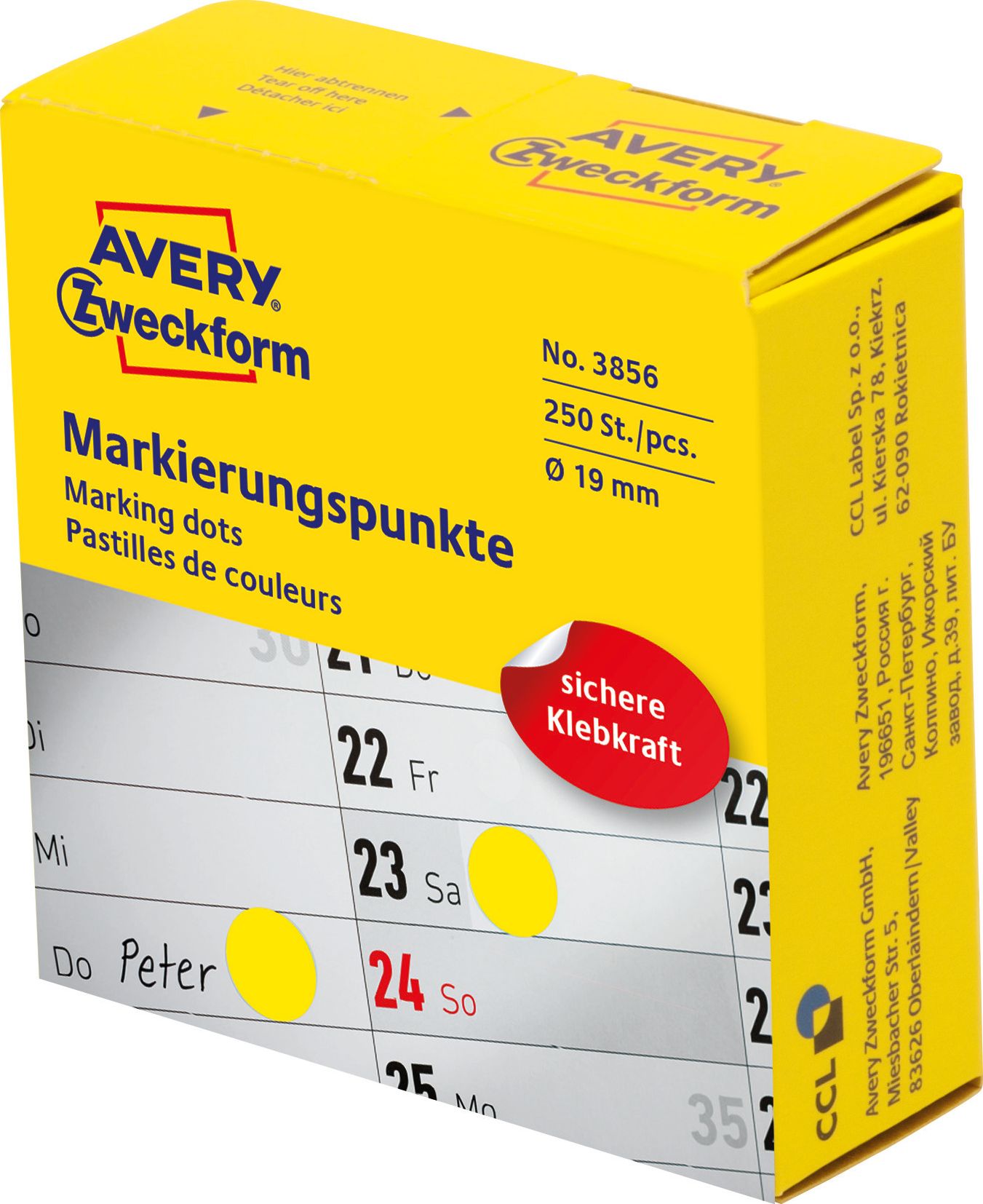 Avery Zweckform Kółka do zaznaczania w dyspenserze , 250 szt./rolka, O19 mm