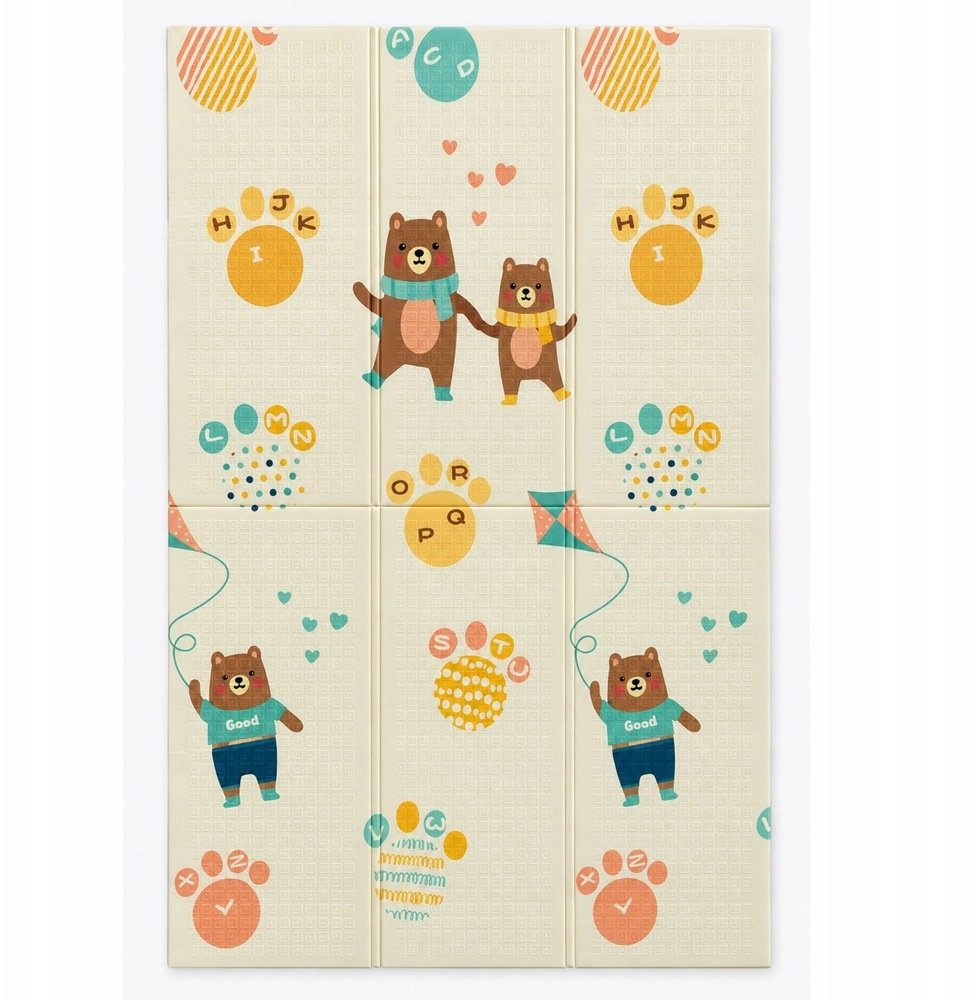 LeanToys Mata Do Raczkowania Piankowa Składana Dwustronna Droga Misie 120x180 cm