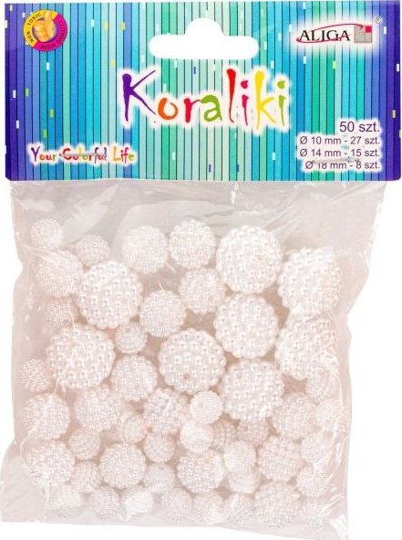 Koraliki ALIGA plastikowe, perłowe mix 50szt białe