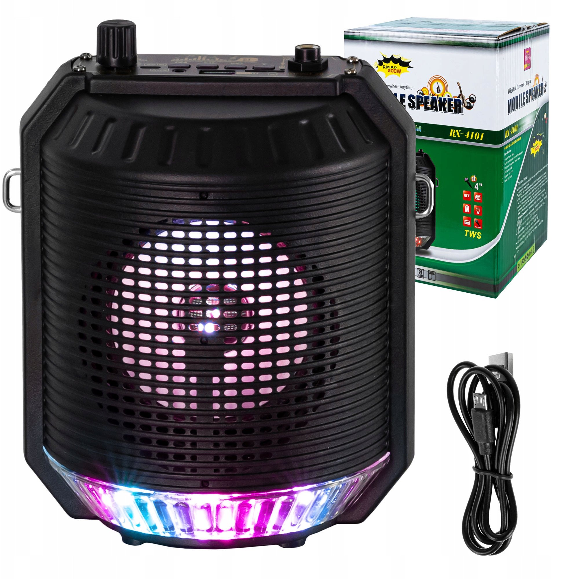 Głośnik Bluetooth Boombox Mobilny Usb Radio Led Bezprzewodowy Przenośny Mp3