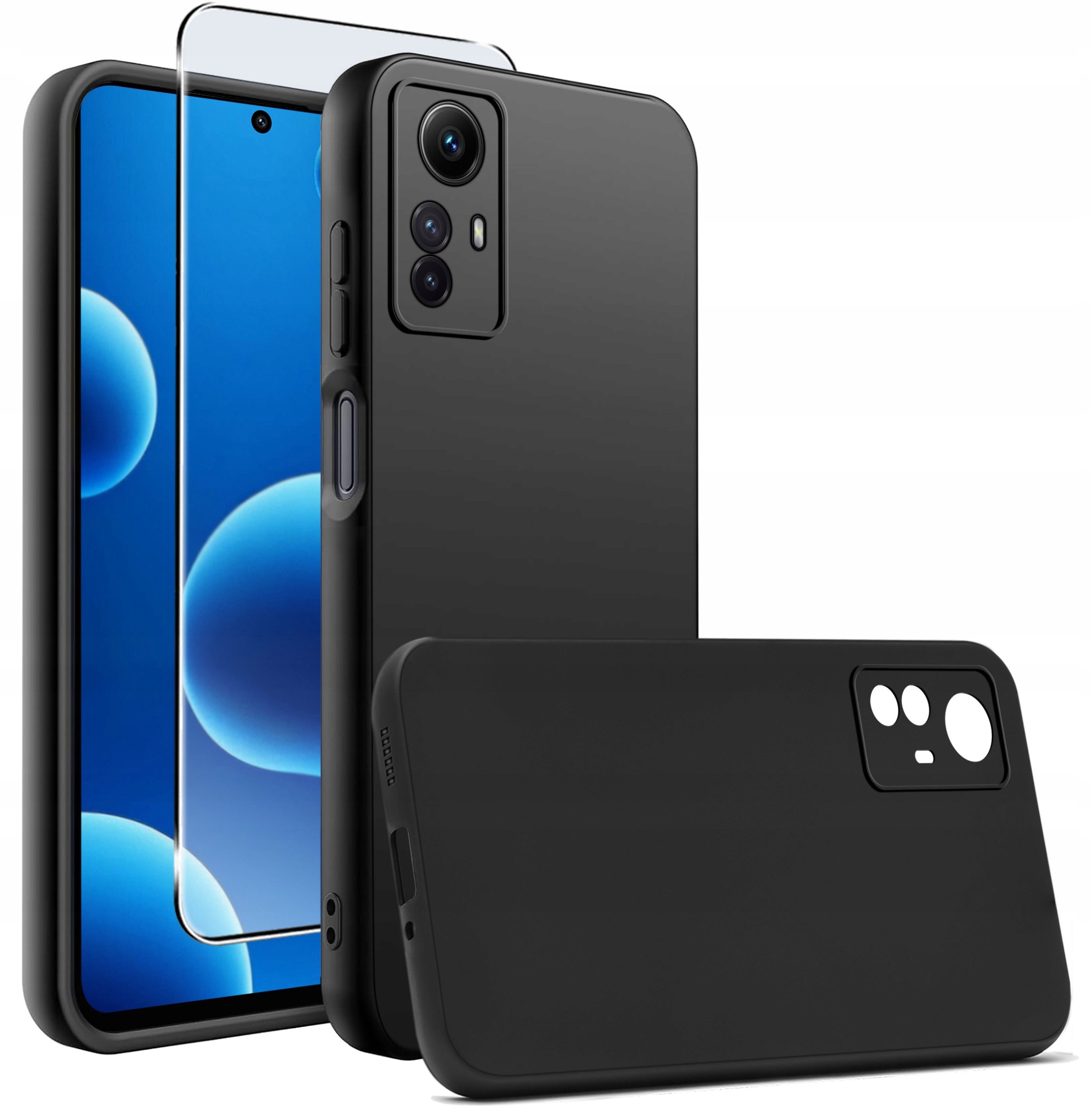 krainaGSM Etui do Xiaomi Redmi Note 12S CASE Gumowe CZARNE Matowe Silikon Slim +SZKŁO