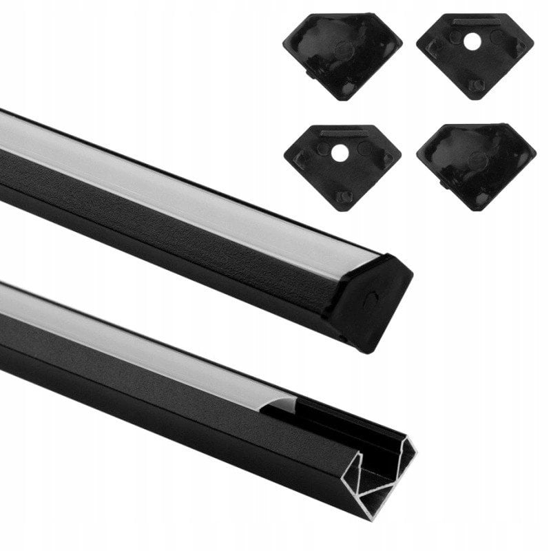 Ecolight Profil Led R02 narożny Eco Light EC20627 2m aluminium czarny + klosz mleczny