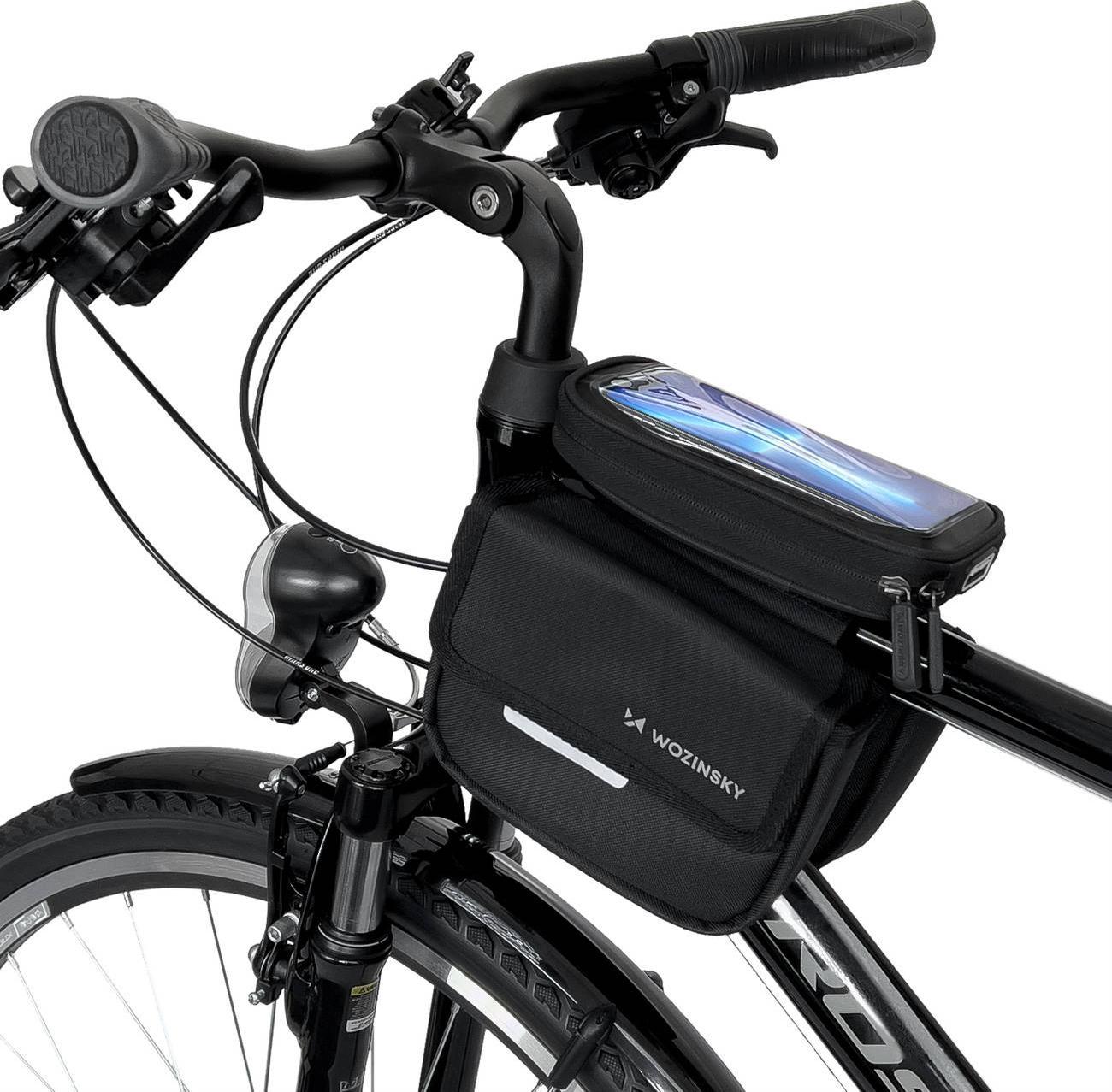 Wozinsky Torba rowerowa na ramę sakwa na rower wodoodporne etui na telefon 1,5l czarny (WBB26BK)
