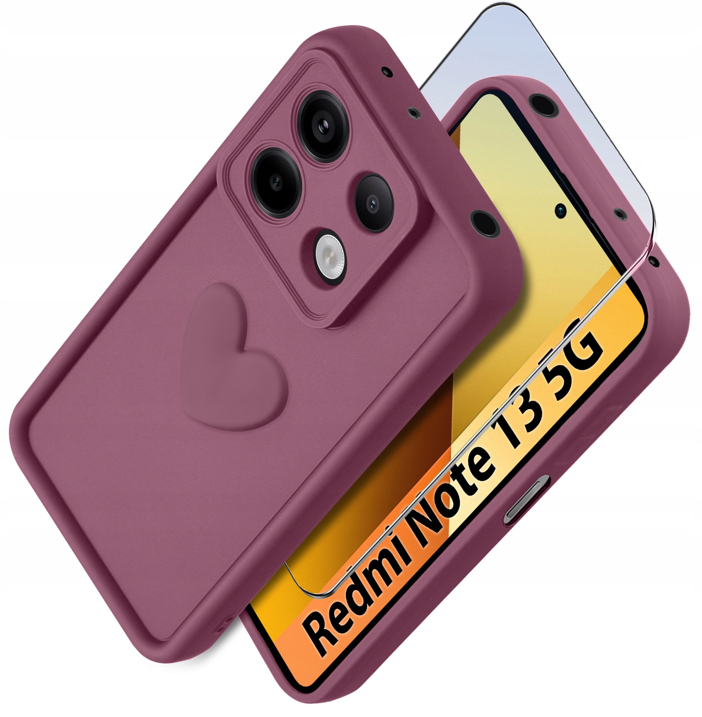 Etui do Xiaomi Redmi Note 13 5G silikonowe MATOWE serce + Szkło ochronne 9H