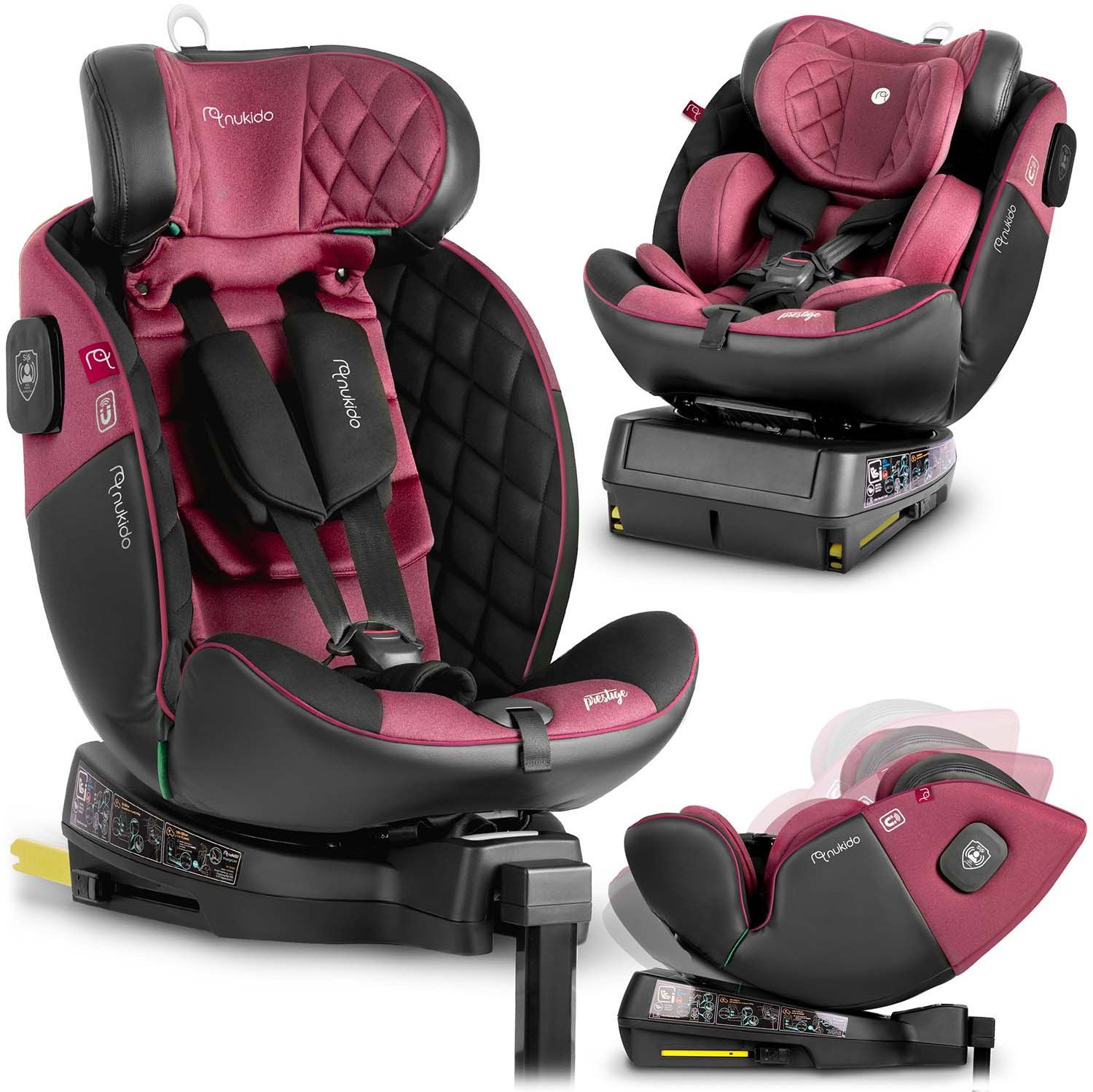 Fotelik samochodowy Nukido Fotelik samochodowy Prestige Line czarno-różowy 0-36 kg ISOFIX