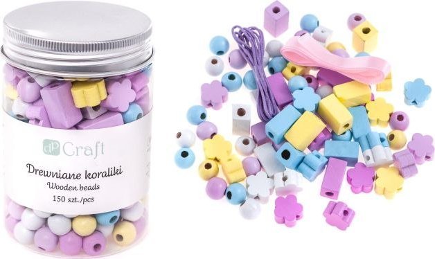 Hipo DREWNIANE KORALIKI W SŁOICZKU, MIX, PASTELOWE, 150 SZT.