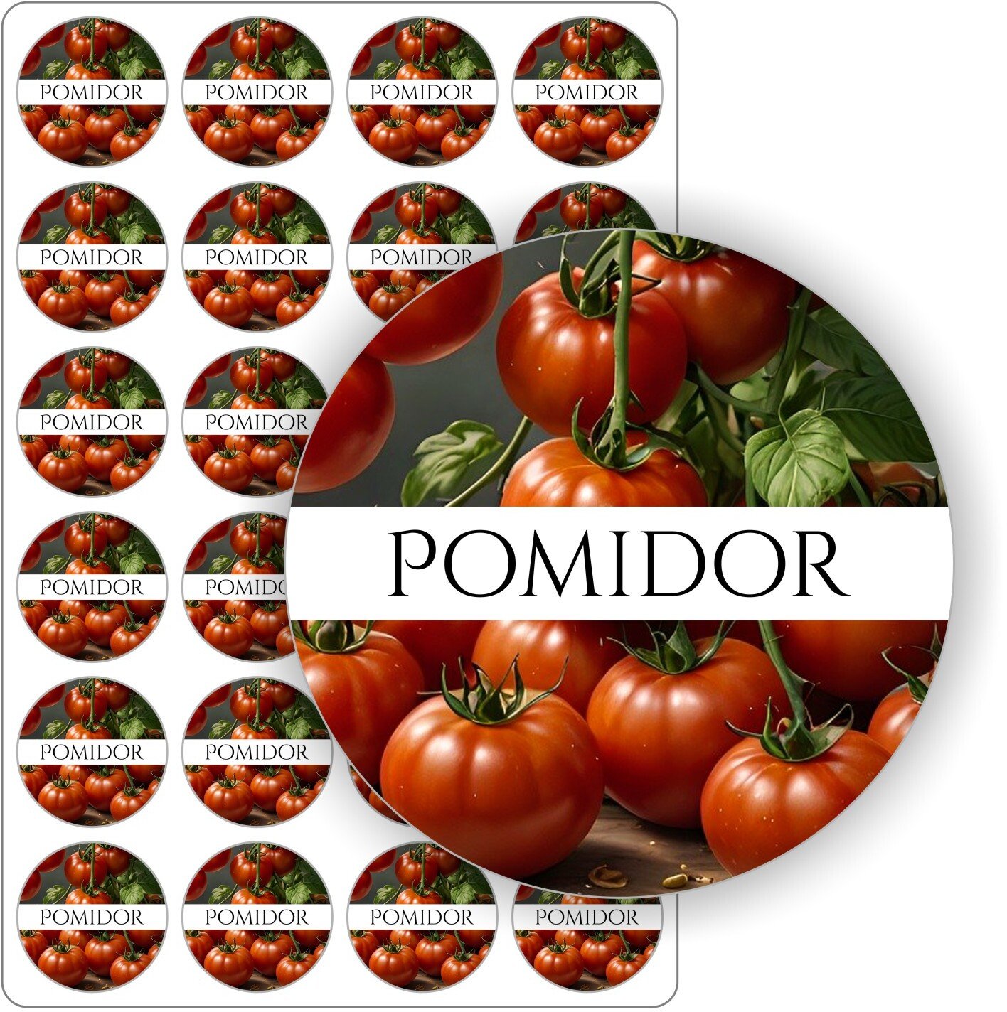 Stabilus naklejki etykietki nalepki przecier pomidorowe samoprzylepne kolorowe POMIDORY słoik przetwory 5cm (E-OWO_POMI_C5)