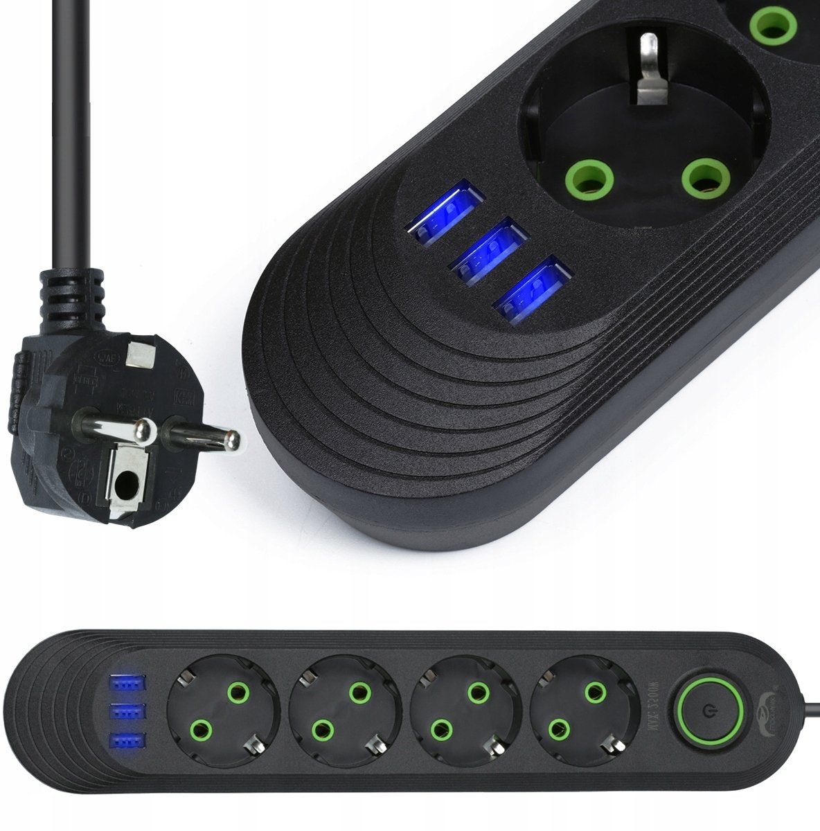 Listwa zasilająca Interlook Listwa zasilająca LH-F04U-BLACK 7 gniazd 3 m czarny