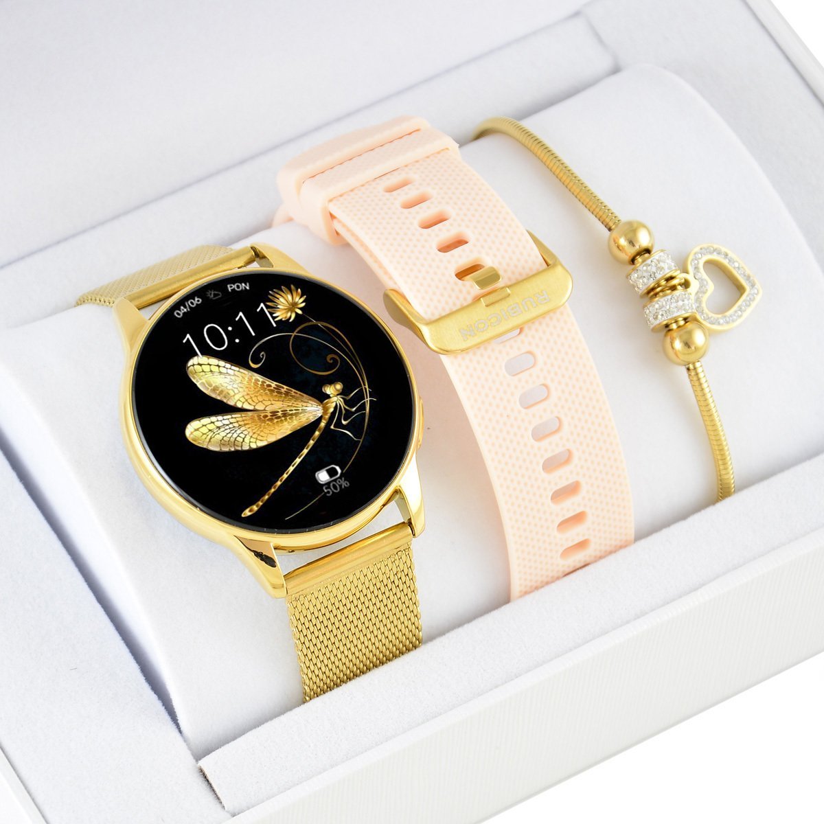 Smartwatch Rubicon Zestaw damski zegarek SMARTWATCH Rubicon RNCF30 złoty + bransoletka