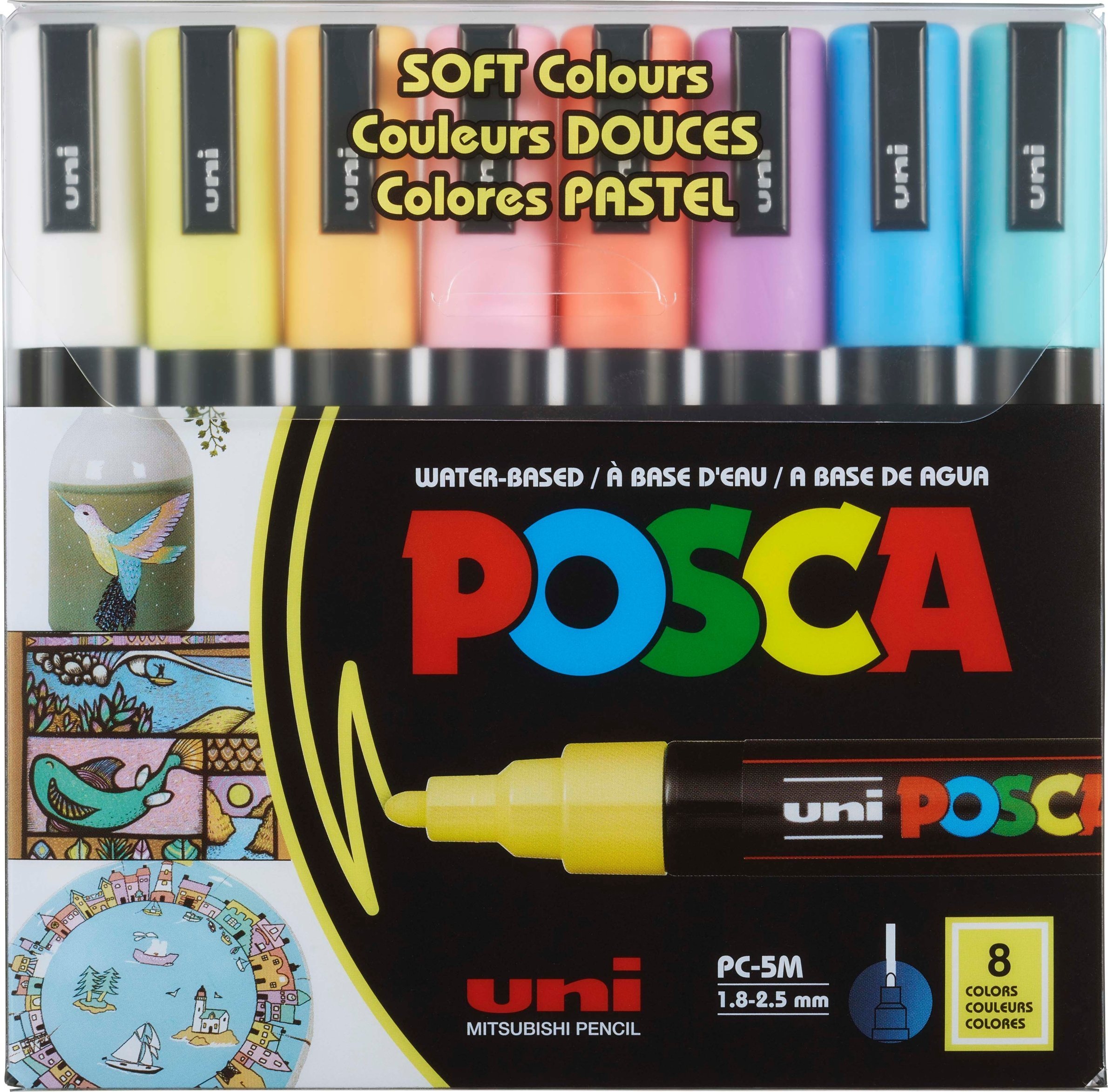 Posca Uni Mitsubishi Pieštukas Markeriai Uni-Ball PC-5M SOFT Color, 8 vnt.