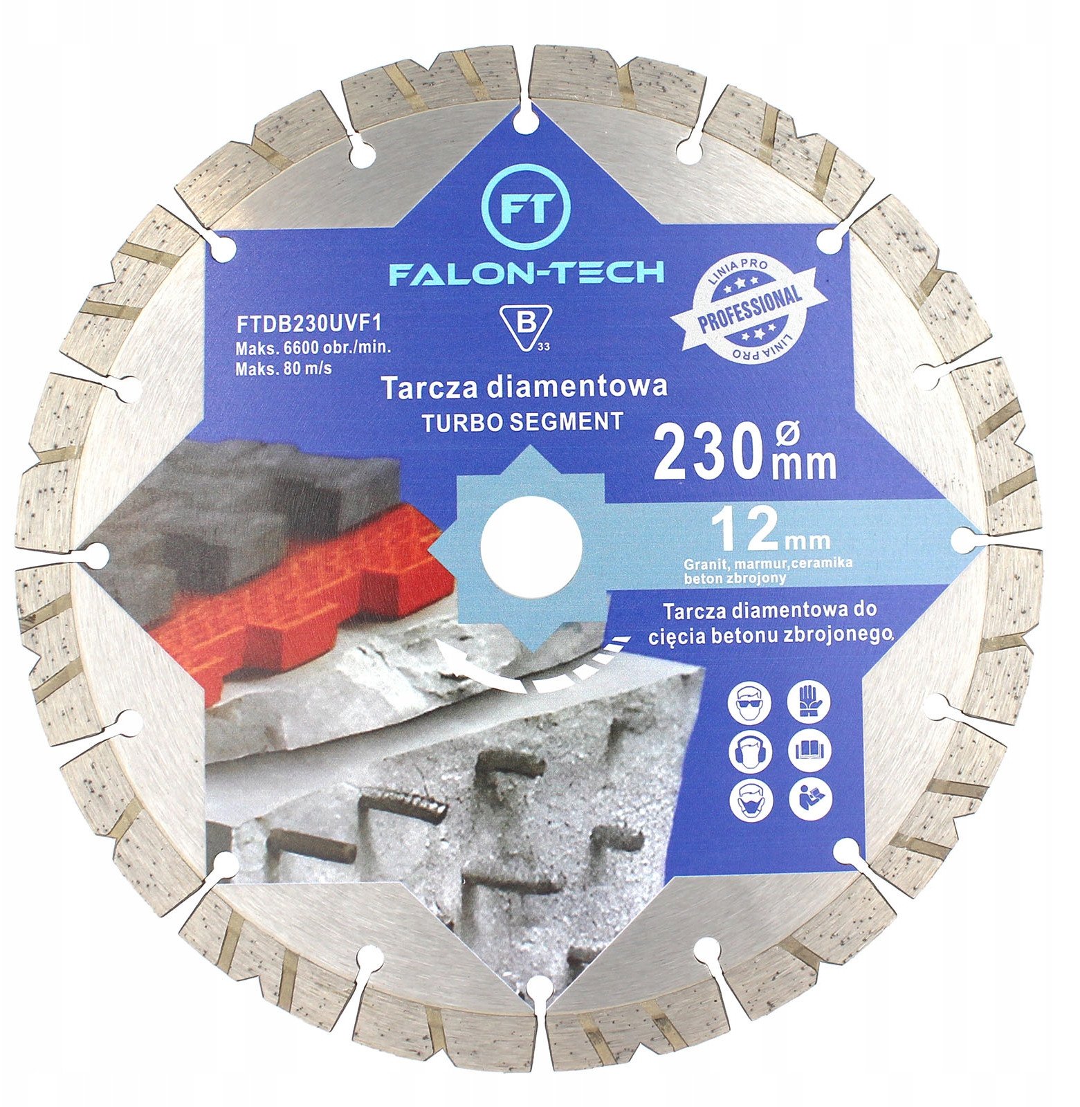 Tarcza diamentowa FALON-TECH 230 mm do betonu zbrojonego kostki cegły