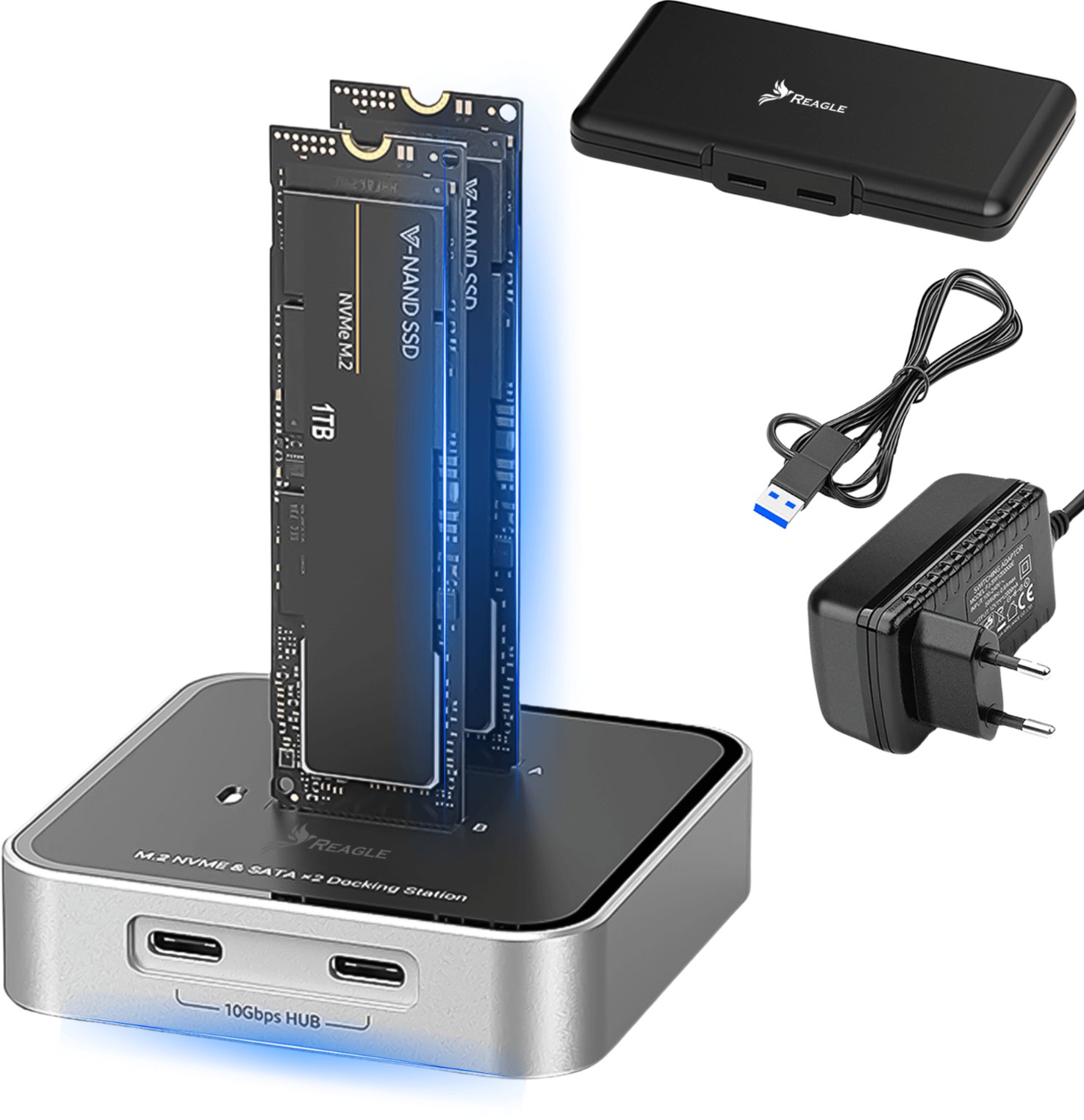 Kieszeń Aptel ADAPTER SSD m.2 NVME PCIe SATA NGFF KIESZEŃ NA 2 DYSKI M2 USB 3.2 USB-C REAGLE