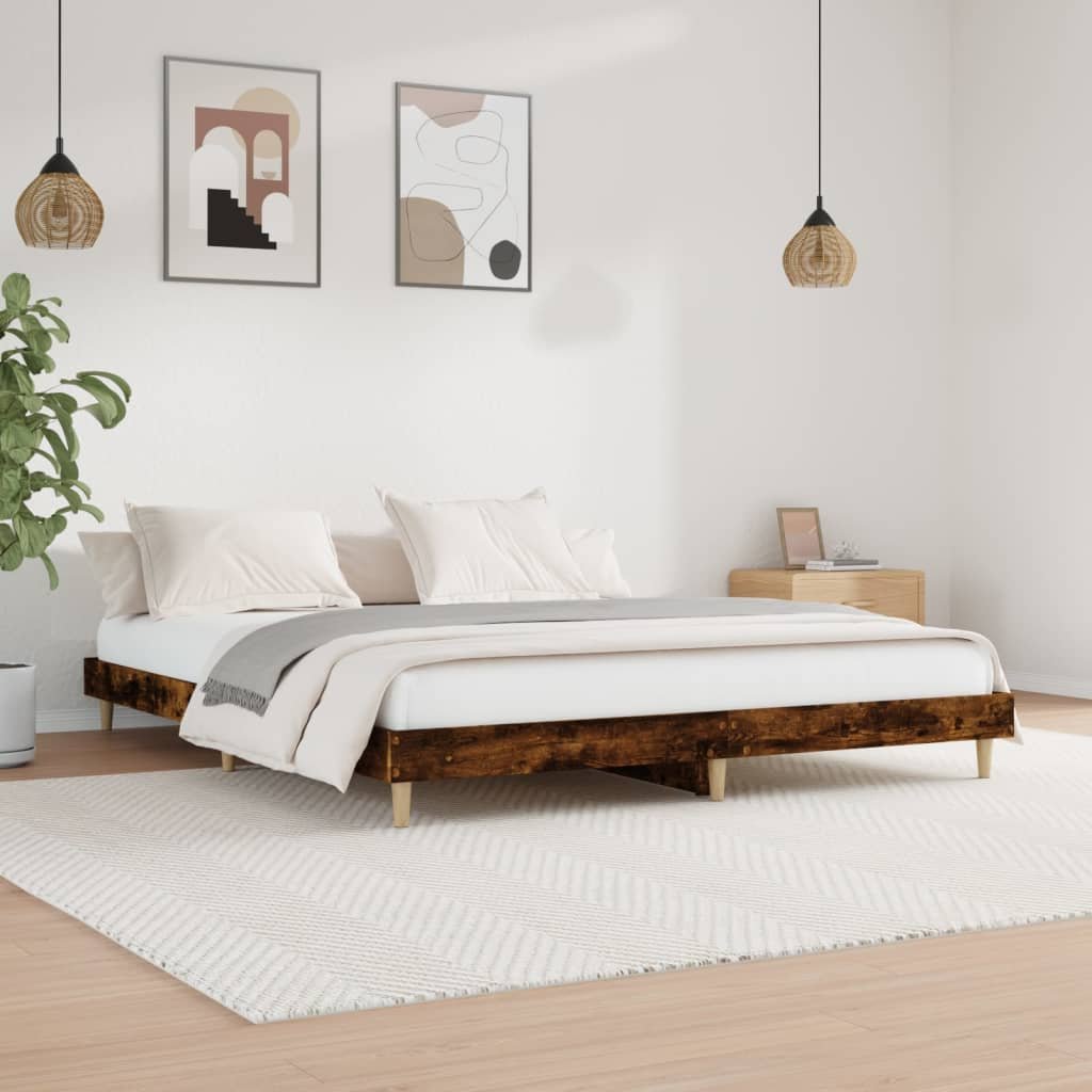 Фото - Ліжко VidaXL Rama łóżka, przydymiony dąb, 160x200cm, materiał drewnopochodny 