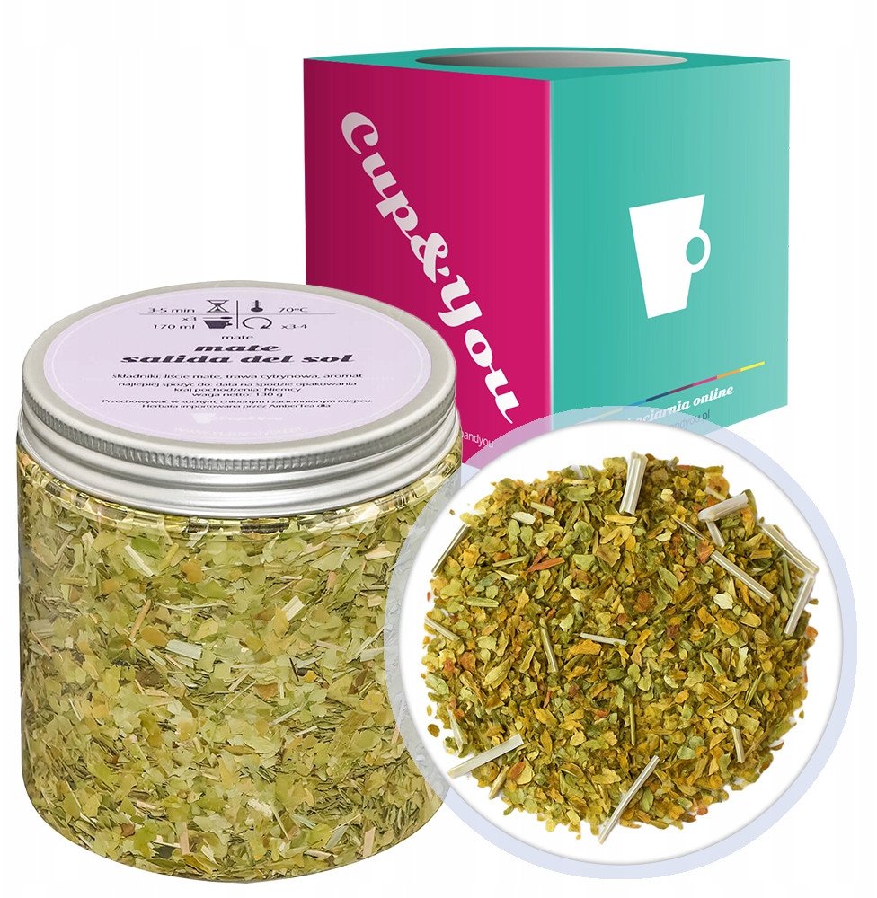 Cup&You Najlepsza Herbata Yerba Mate SALIDA DEL SOL 130g cytrusowa - herbata sypana liściasta napar z ostrokrzewu PREMIUM