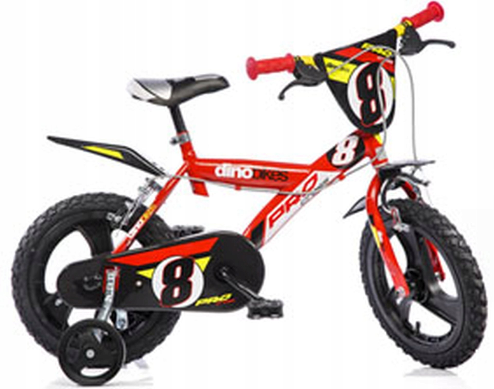 Kubisport Rowerek dziecięcy 14 cali czerwony kółka boczne hamulec Dino Bikes (Kub_05-CSK5143K-CRV)