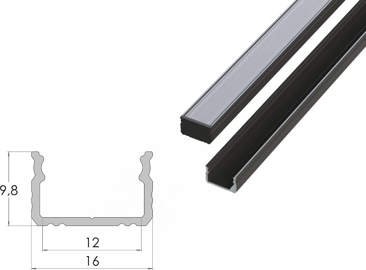 MPL Power Nawierzchniowy profil ALU anoda czarny 9x16mm 3030mm SURFACE anoda black