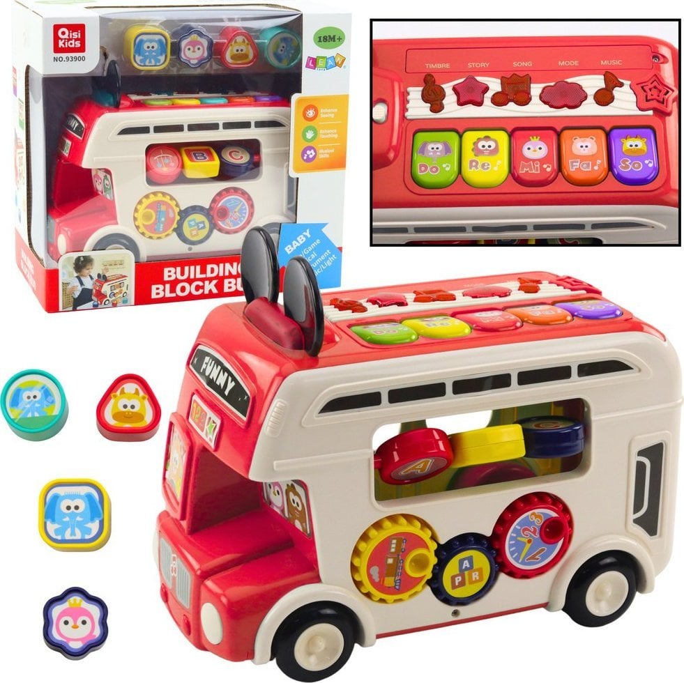 LeanToys Interaktywny Autobus Edukacyjny Sorter Światła Dźwięki Czerwony