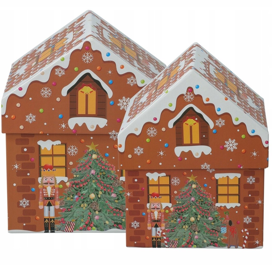 Dekoracja świąteczna Home Styling Collection Pudełka świąteczne w kształcie domku, zestaw 2 szt.
