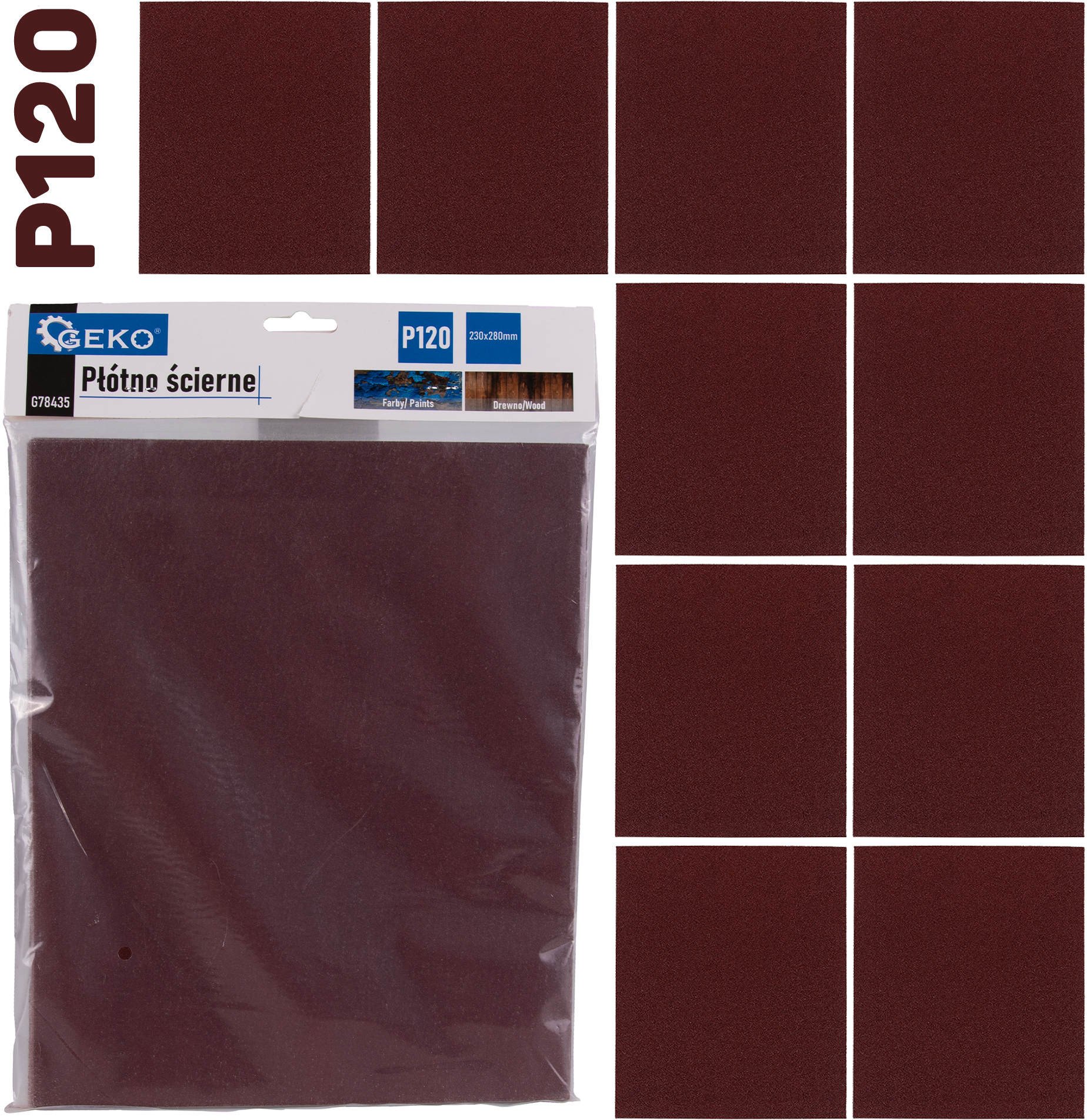 Geko Płótno ścierne – arkusz 230x280mm P120 (10/500)