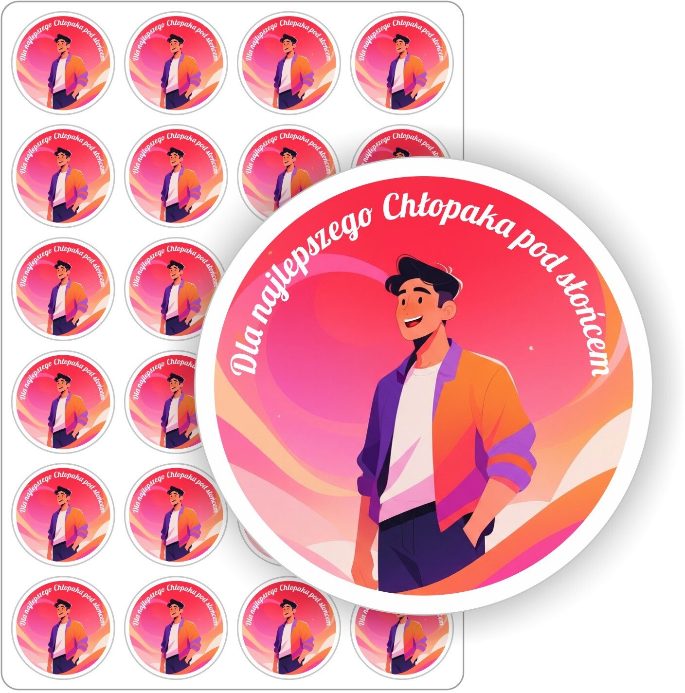 Stabilus Naklejki nalepki okrągłe dla najlepszego chłopaka DZIEŃ CHŁOPAKA szkoły przedszkola 24 szt. 5 cm (E-CHL_07_C5)