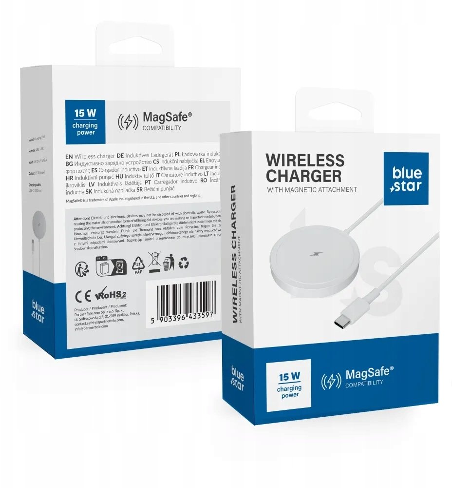 Ładowarka bezprzewodowa BLUE STAR Charing Pad 15w kompatybilna z MagSafe biała
