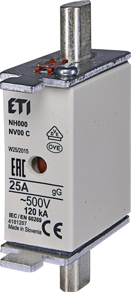 ETI Wkładka topikowa przemysłowa zwłoczna KOMBI NH000 gG 25A/500V